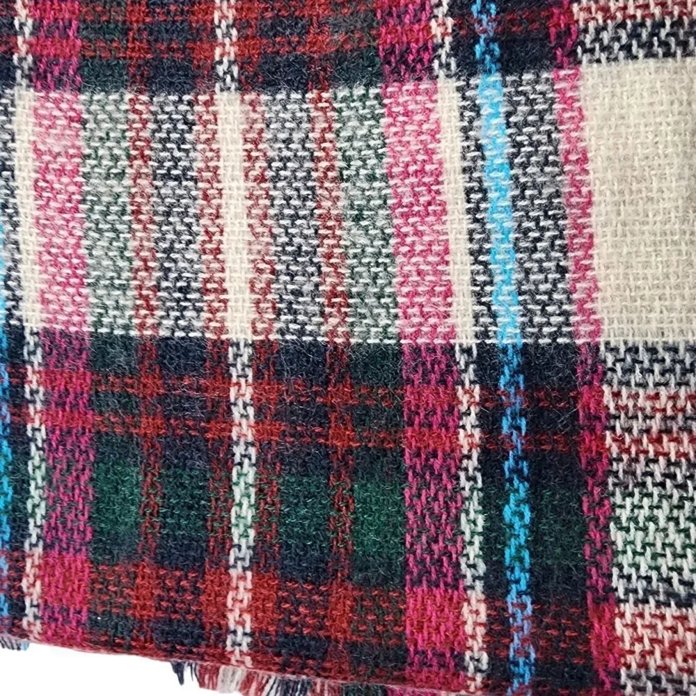 Cozy Oversized Plaid Blanket Scarf Wrap Fringe Trim